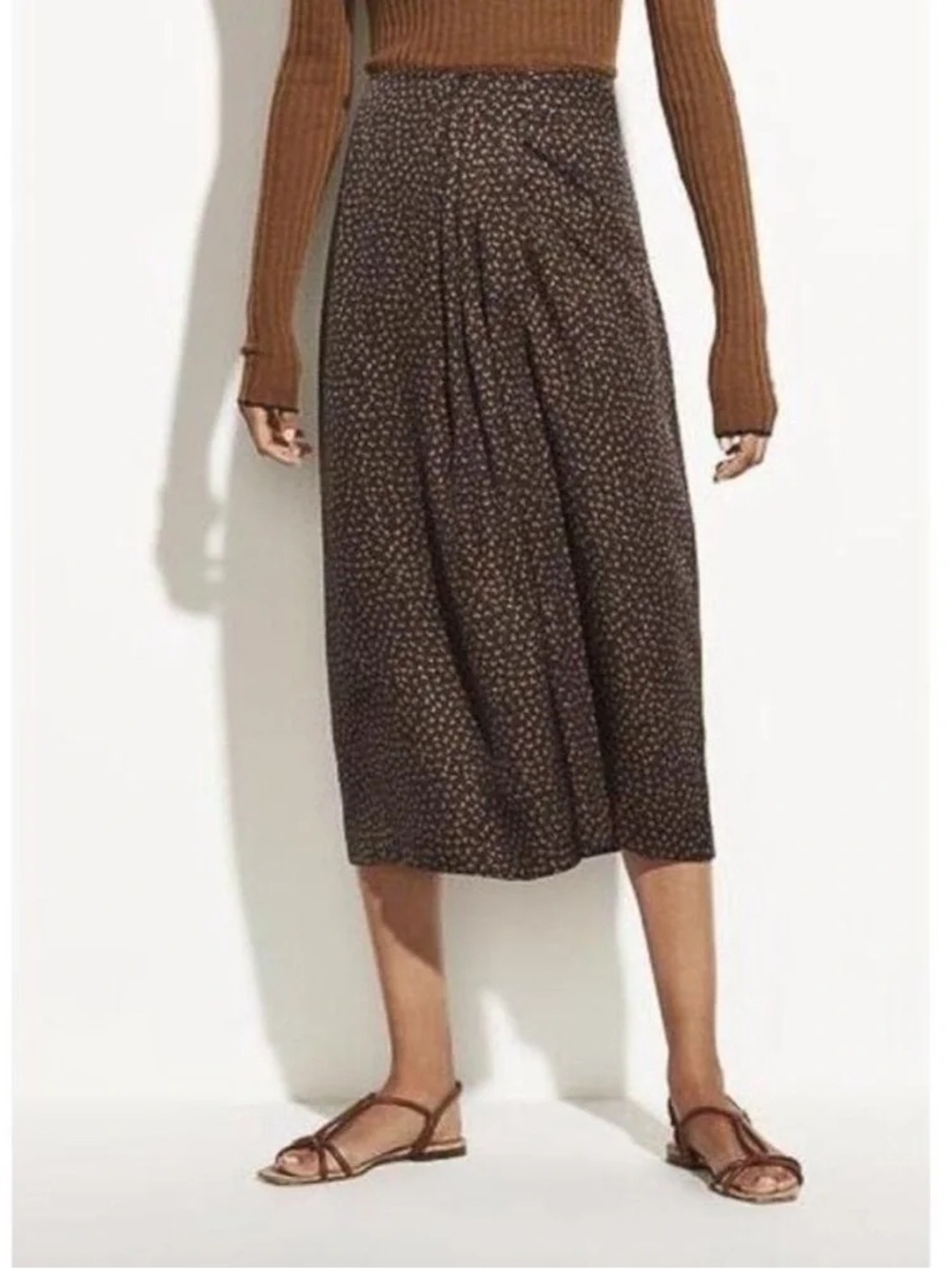VINCE Size 0 Star Dot Print Asymmetric Drape Skirt Silk Blend Chiffon Midi Skirt